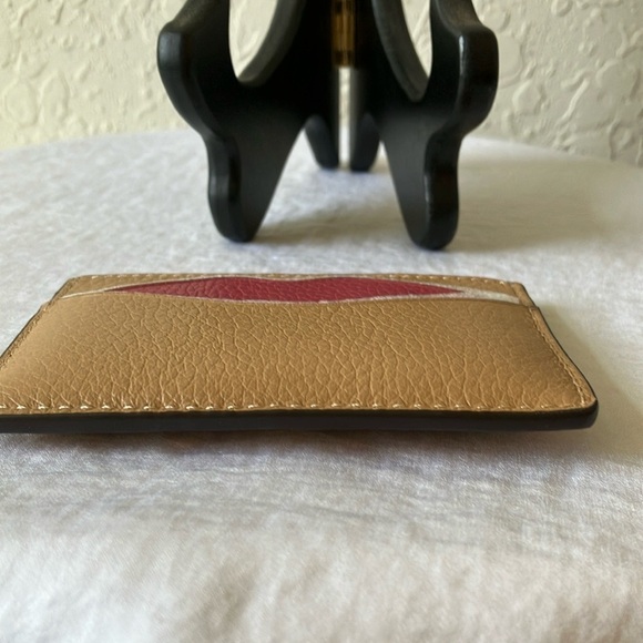 Coach: Tan Slim Credit Card Holder with Pink Lips- Wallet - Picture 13 of 16